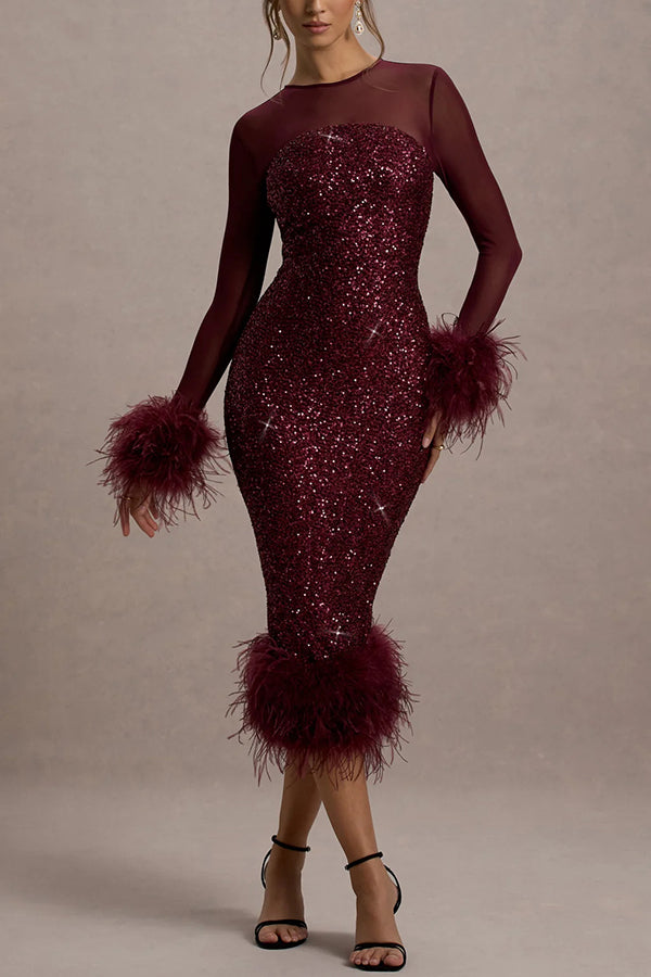 Mirabelle™ | Vestido midi de lentejuelas con plumas