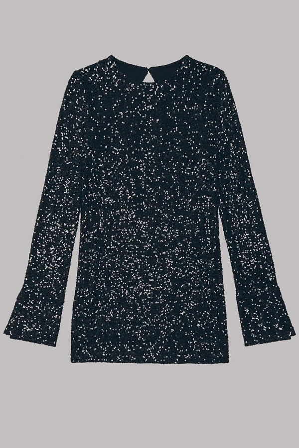 Lunaris™ | Mini vestido de lentejuela con mangas slit largas