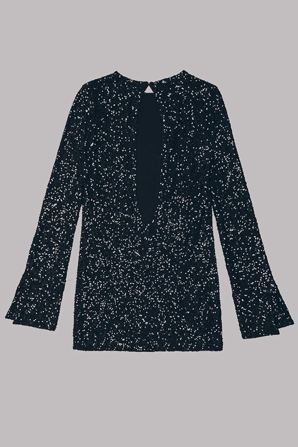 Lunaris™ | Mini vestido de lentejuela con mangas slit largas