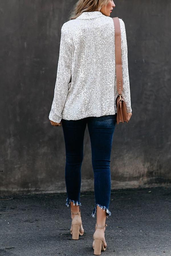 Elena™ | Blazer largo de lentejuelas con cuello solapa