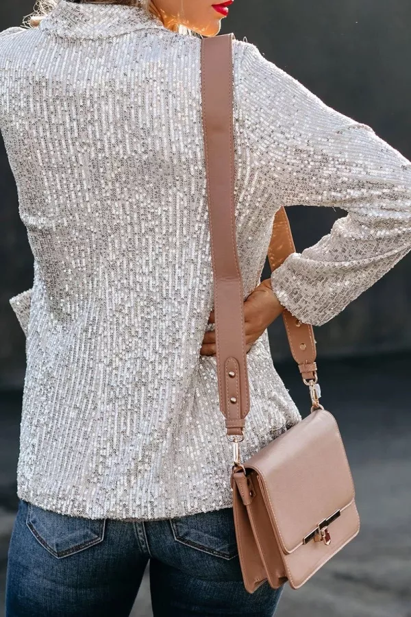 Elena™ | Blazer largo de lentejuelas con cuello solapa