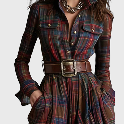 Amalia™ | Vestido maxi a cuadros con cintura ajustable