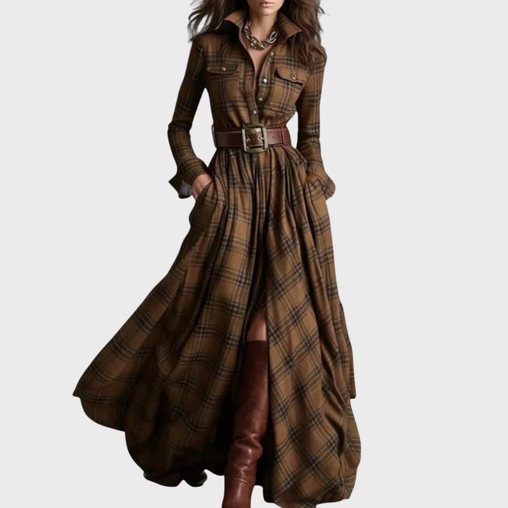 Amalia™ | Vestido maxi a cuadros con cintura ajustable