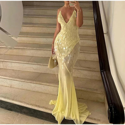 Cleo™ | Vestido largo de lentejuelas con espalda descubierta