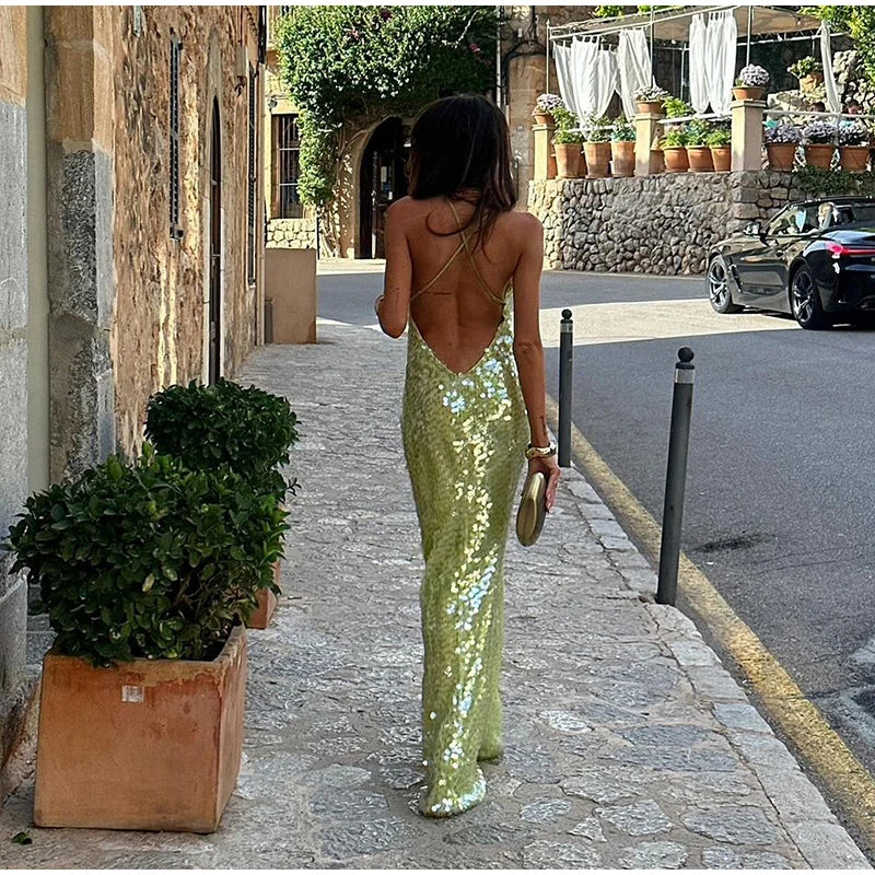 Cleo™ | Vestido largo de lentejuelas con espalda descubierta