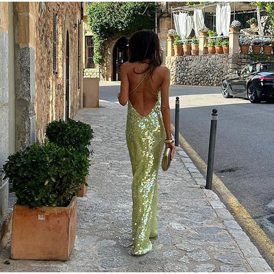 Cleo™ | Vestido largo de lentejuelas con espalda descubierta