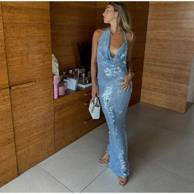 Cleo™ | Vestido largo de lentejuelas con espalda descubierta