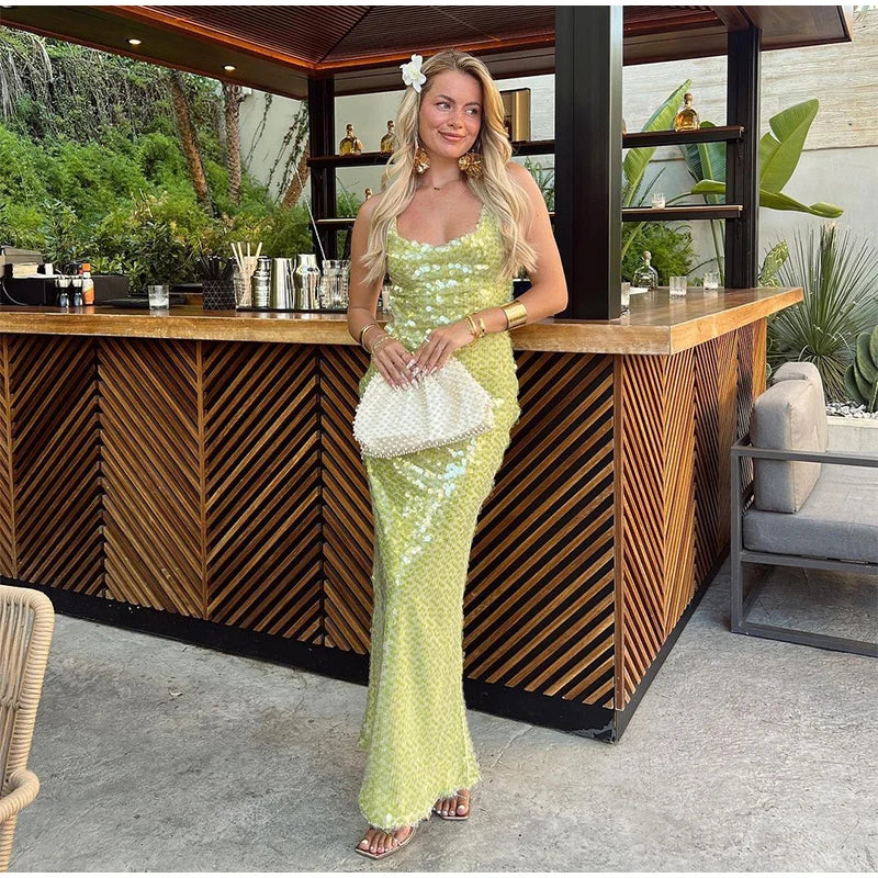 Cleo™ | Vestido largo de lentejuelas con espalda descubierta