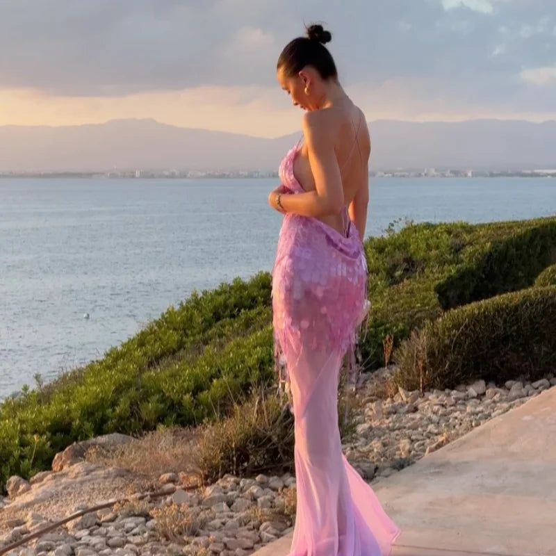 Cleo™ | Vestido largo de lentejuelas con espalda descubierta