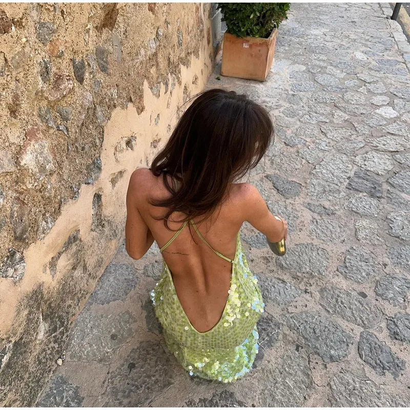 Cleo™ | Vestido largo de lentejuelas con espalda descubierta