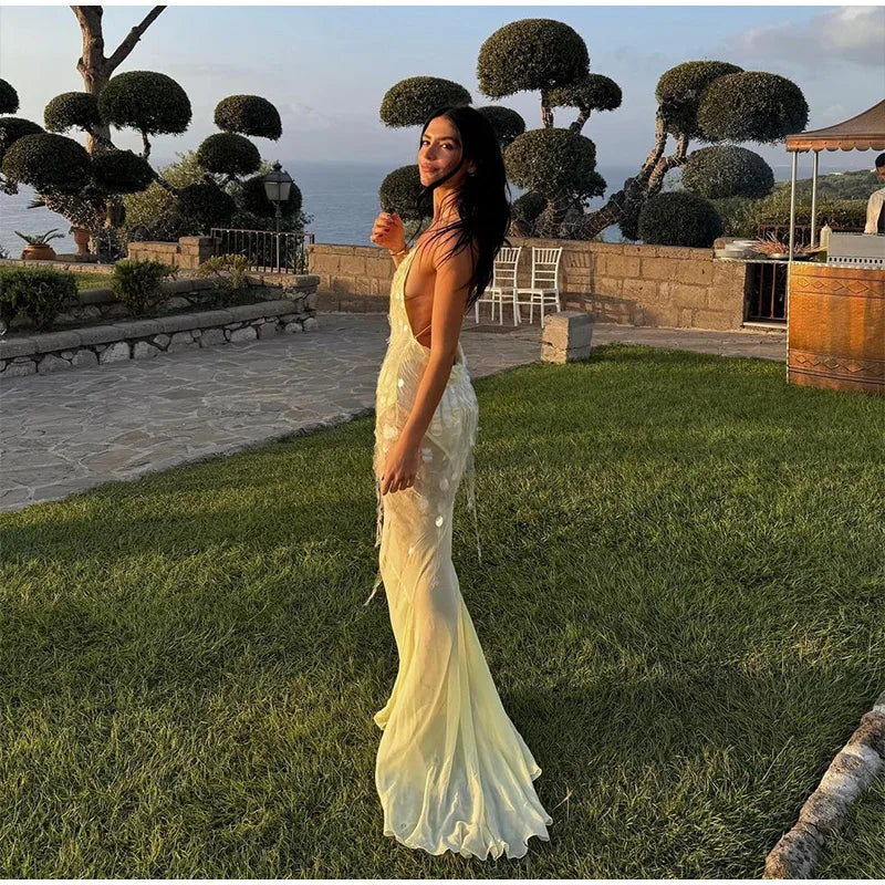 Cleo™ | Vestido largo de lentejuelas con espalda descubierta