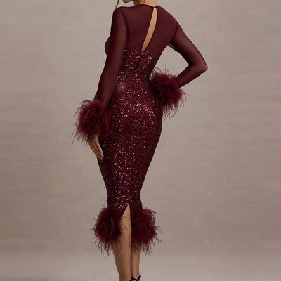 Mirabelle™ | Vestido midi de lentejuelas con plumas