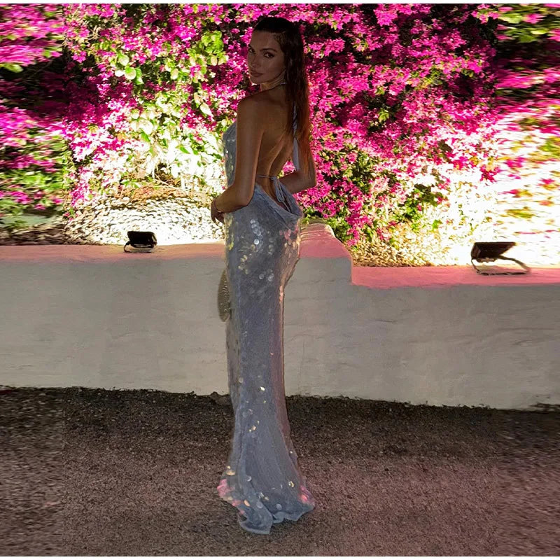 Cleo™ | Vestido largo de lentejuelas con espalda descubierta