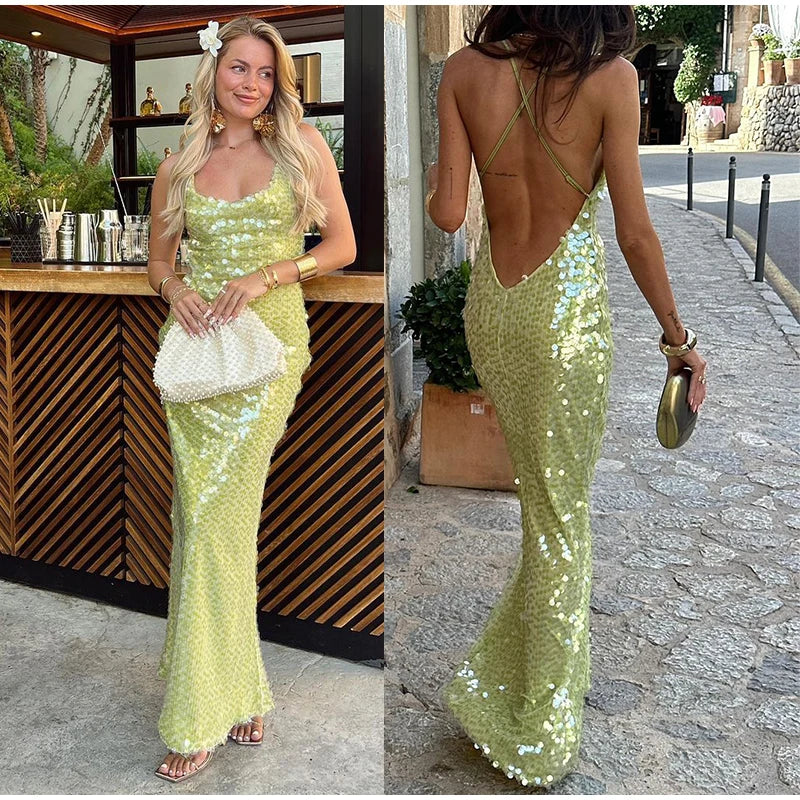 Cleo™ | Vestido largo de lentejuelas con espalda descubierta