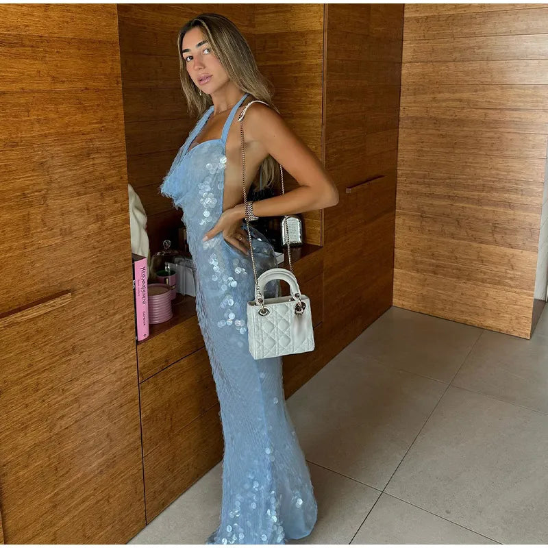 Cleo™ | Vestido largo de lentejuelas con espalda descubierta