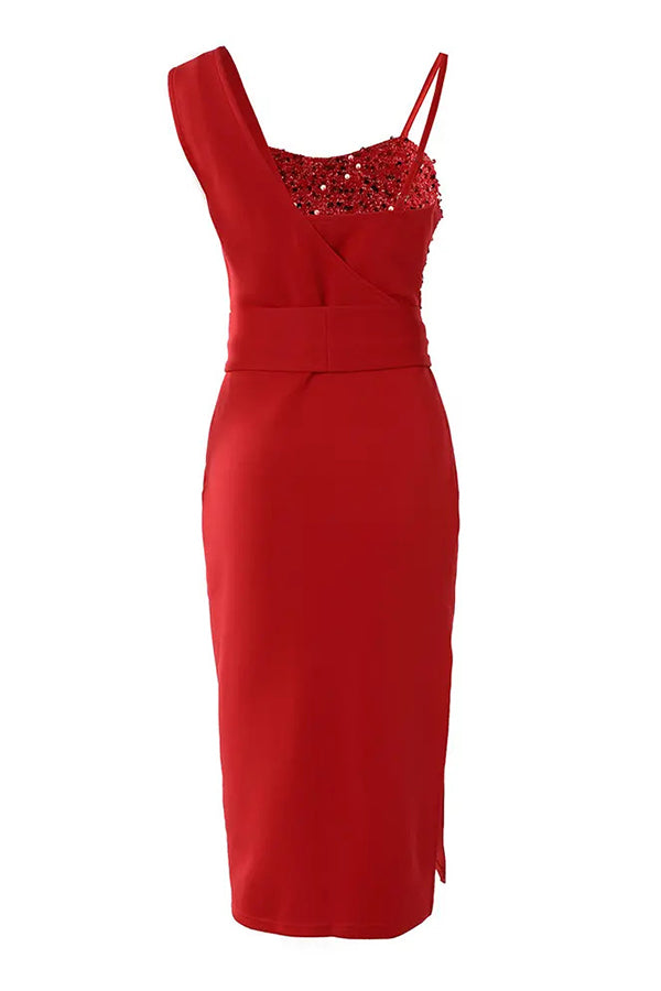 Serena™ | Vestido asimétrico con lentejuelas y lazo en la cintura