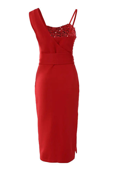 Serena™ | Vestido asimétrico con lentejuelas y lazo en la cintura