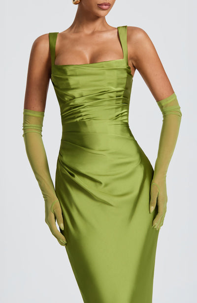 Mariela™ | Vestido satinado con plisado asimétrico