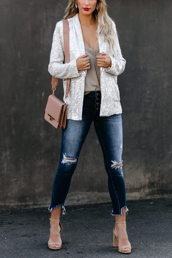 Elena™ | Blazer largo de lentejuelas con cuello solapa