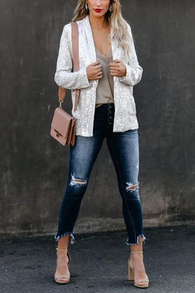 Elena™ | Blazer largo de lentejuelas con cuello solapa