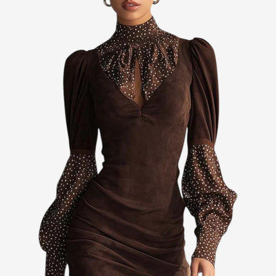 Zayra™ | Vestido de ante con mangas abullonadas