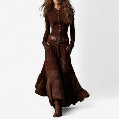 Naylen™ | Vestido maxi ante y tartán