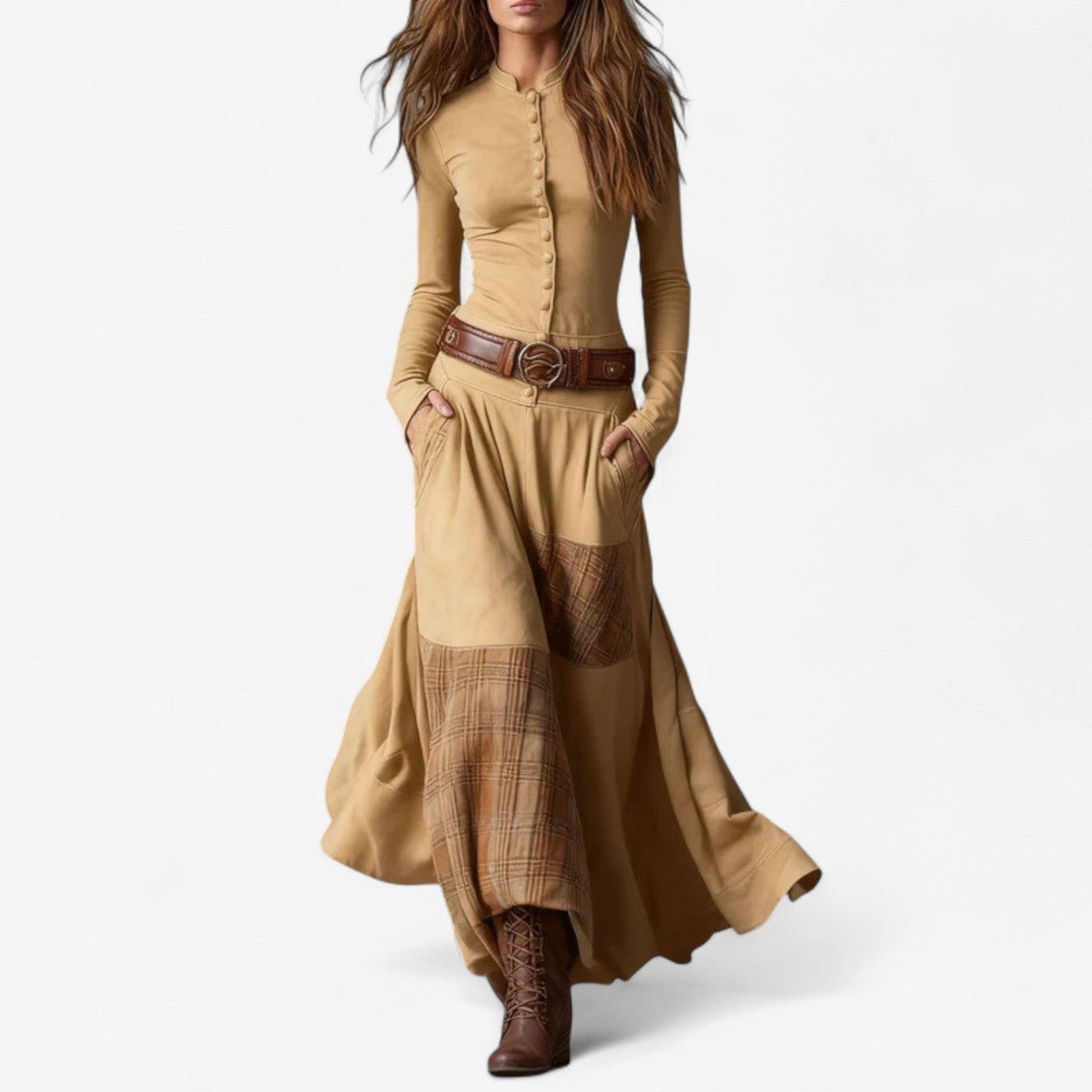 Naylen™ | Vestido maxi ante y tartán