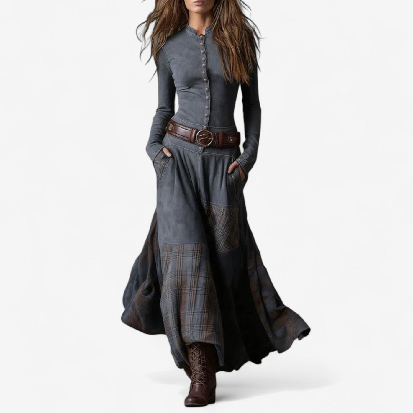 Naylen™ | Vestido maxi ante y tartán