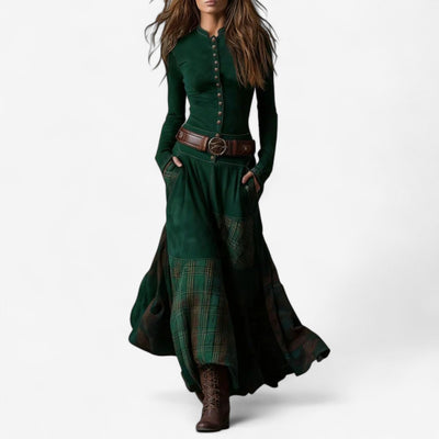 Naylen™ | Vestido maxi ante y tartán