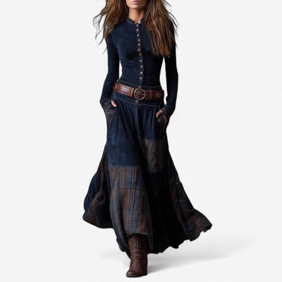 Naylen™ | Vestido maxi ante y tartán