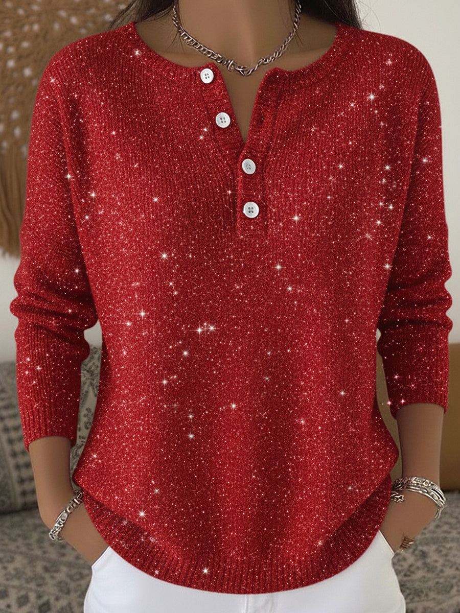 Estrella Roja™ | Suéter navideño rojo brillante con botones decorativos