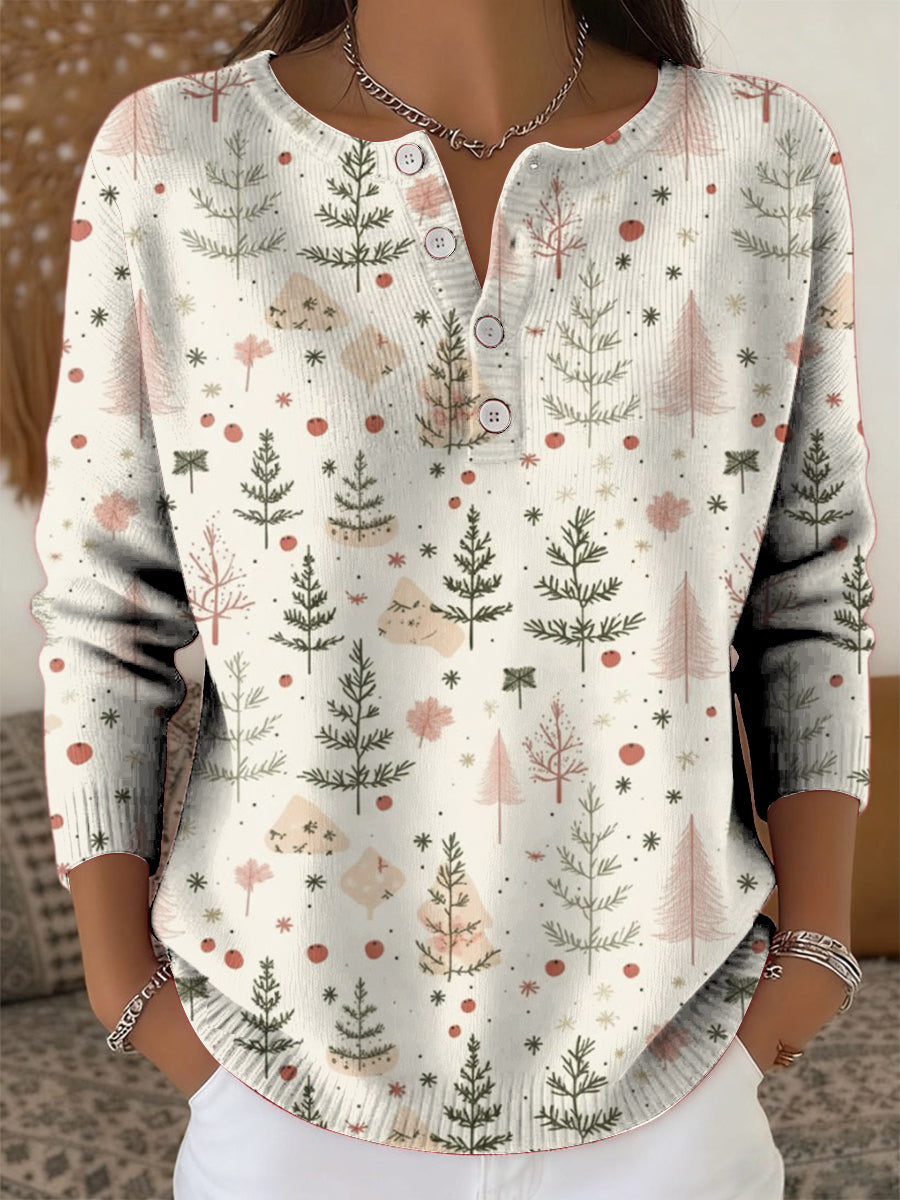 Clara Noël™ | Suéter navideño blanco con estampado de árboles
